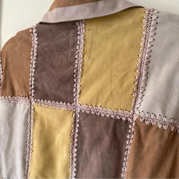 New Free People Suede Chore Patchwork Leather Jacket Edie Crochet Brown Tan - Picture 12 of 17